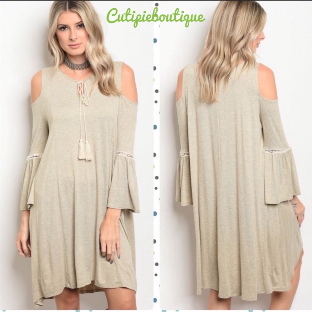 Sand bell sleeve dress Boho dress